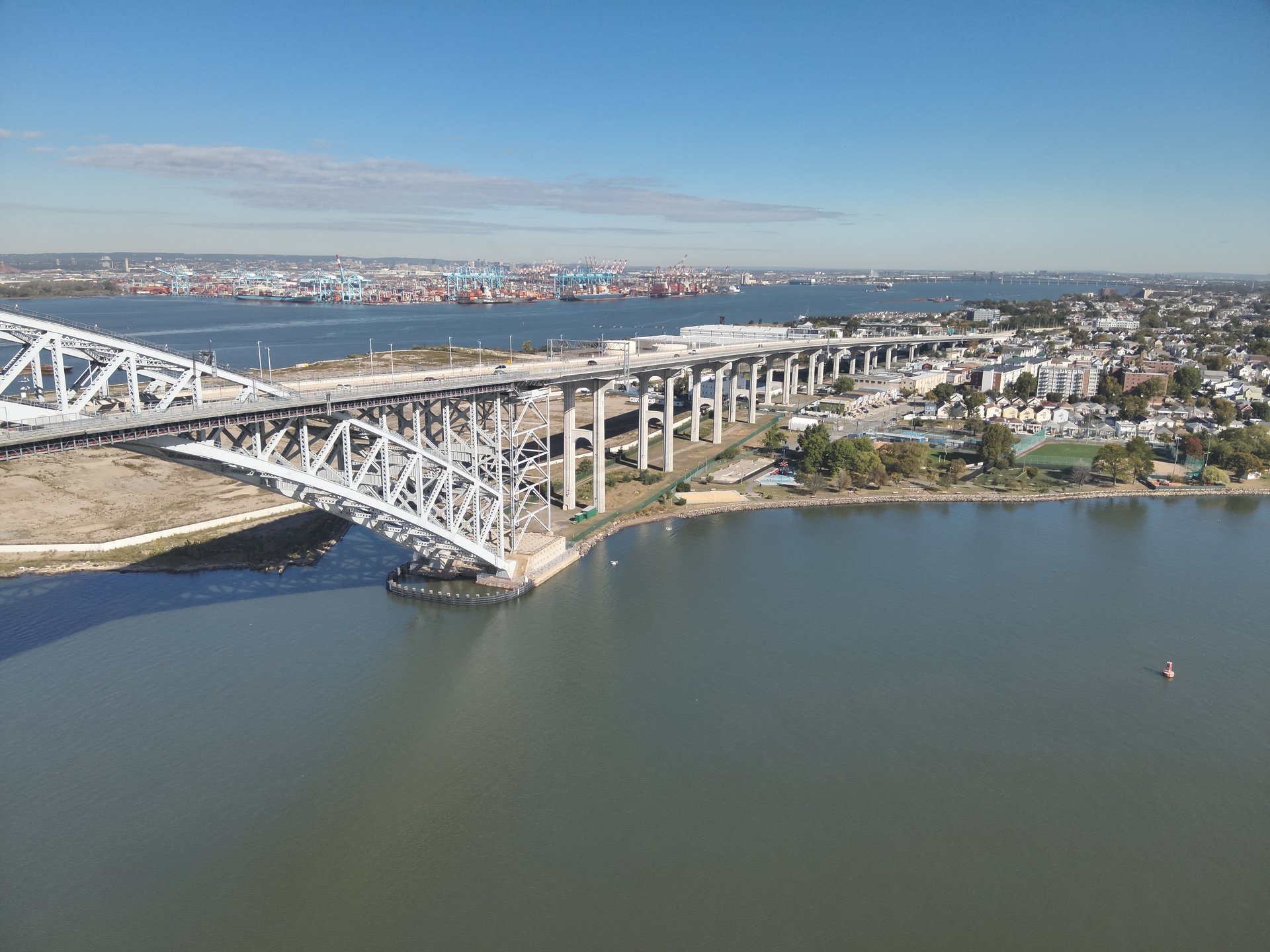 Drone view of Bayonne Bridge approach roadway and structure